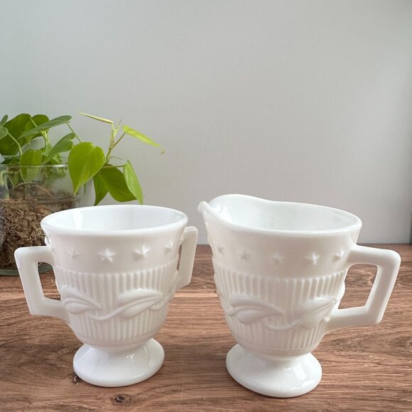 Milk Glass Sugar & Creamer Set by Fostoria - Picture 4 of 13